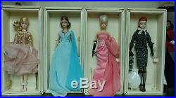 4 Barbie Blush Gold Cocktail Blue Chiffon Glam Gown Black White Tweed Silkstone