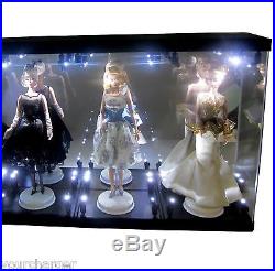 Acrylic Display Case LED Light Box for THREE Silkstone Barbie Fashion Model Doll