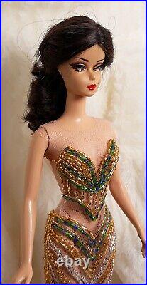 Evening Gown Dress Outfit Fits Silkstone Barbie FR Doll Handmade Gold Green