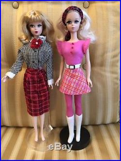 Francie Gold label Silkstone BARBIE doll Lot Of 2 Vintage Reproductions Stands