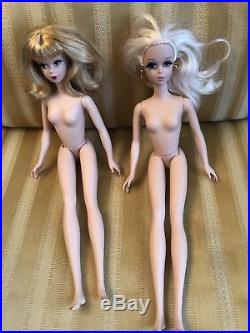 Francie Gold label Silkstone BARBIE doll Lot Of 2 Vintage Reproductions Stands