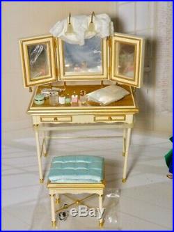 New Open Box Barbie Silkstone Vanity Bench Accessories Complete Pristine Cond