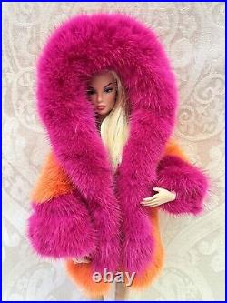 Orange Pink Mink Fur Coat Parka Silkstone Barbie Fashion Royalty dolldimitha