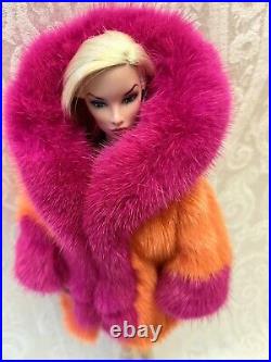 Orange Pink Mink Fur Coat Parka Silkstone Barbie Fashion Royalty dolldimitha