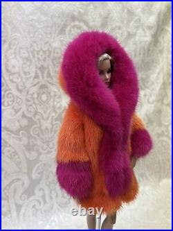 Orange Pink Mink Fur Coat Parka Silkstone Barbie Fashion Royalty dolldimitha