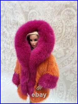 Orange Pink Mink Fur Coat Parka Silkstone Barbie Fashion Royalty dolldimitha