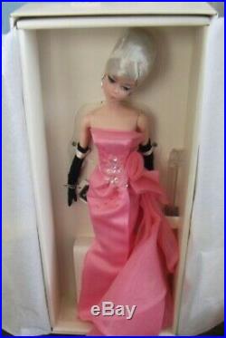 Pink Satin Organza Train Glam Gown Silkstone Barbie Doll & Chandelier Earrings
