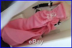 Pink Satin Organza Train Glam Gown Silkstone Barbie Doll & Chandelier Earrings